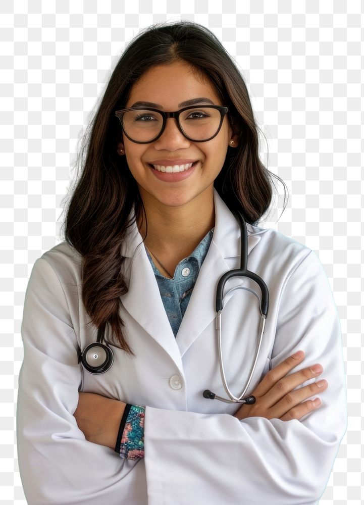 PNG Hispanic woman doctor smiling glasses adult green.