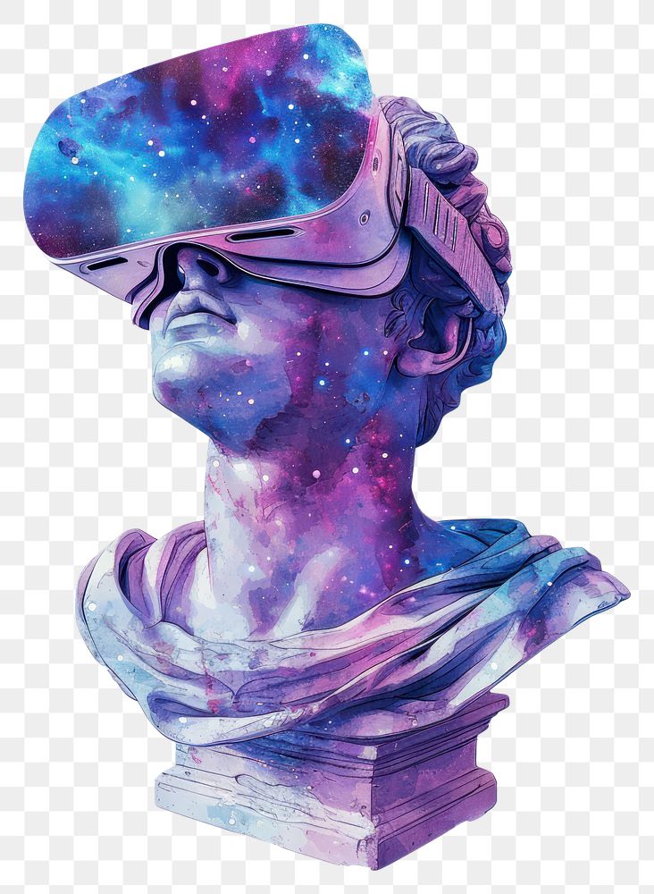 PNG Metaverse in Watercolor style statue sculpture art.