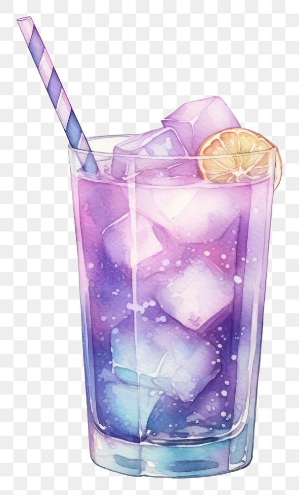 PNG  Mocktail in Watercolor style cocktail drink glass.
