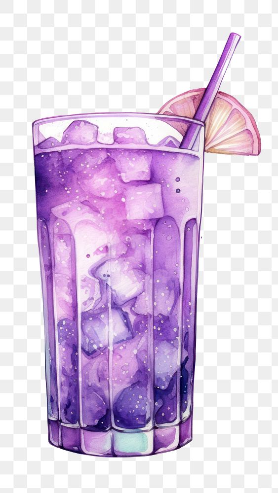PNG  Mocktail in Watercolor style cocktail mojito purple.