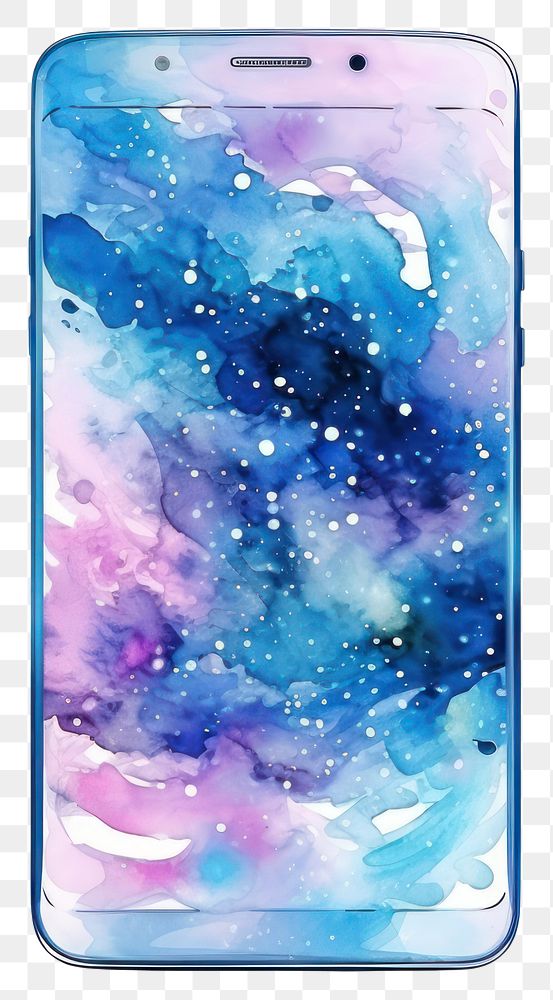 PNG Mobilephone in Watercolor style galaxy star white background.