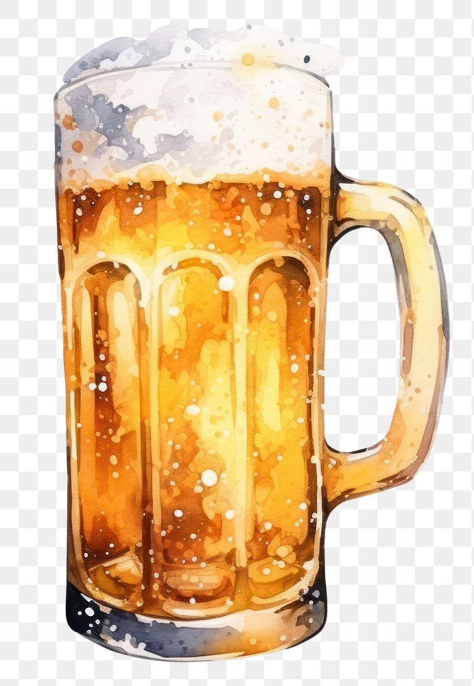 PNG  Beer in Watercolor style drink lager glass.