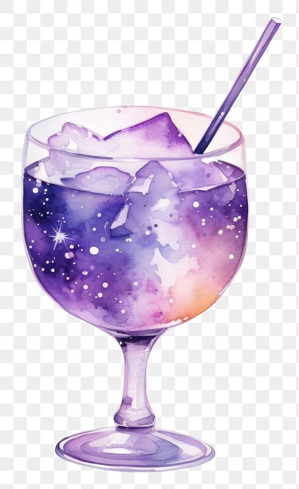 PNG  Cocktail in Watercolor style drink glass white background.