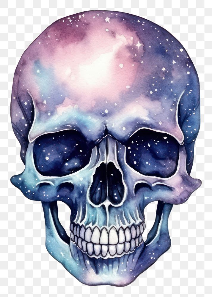 PNG  Galaxy element of head skeleton in Watercolor white background creativity science.