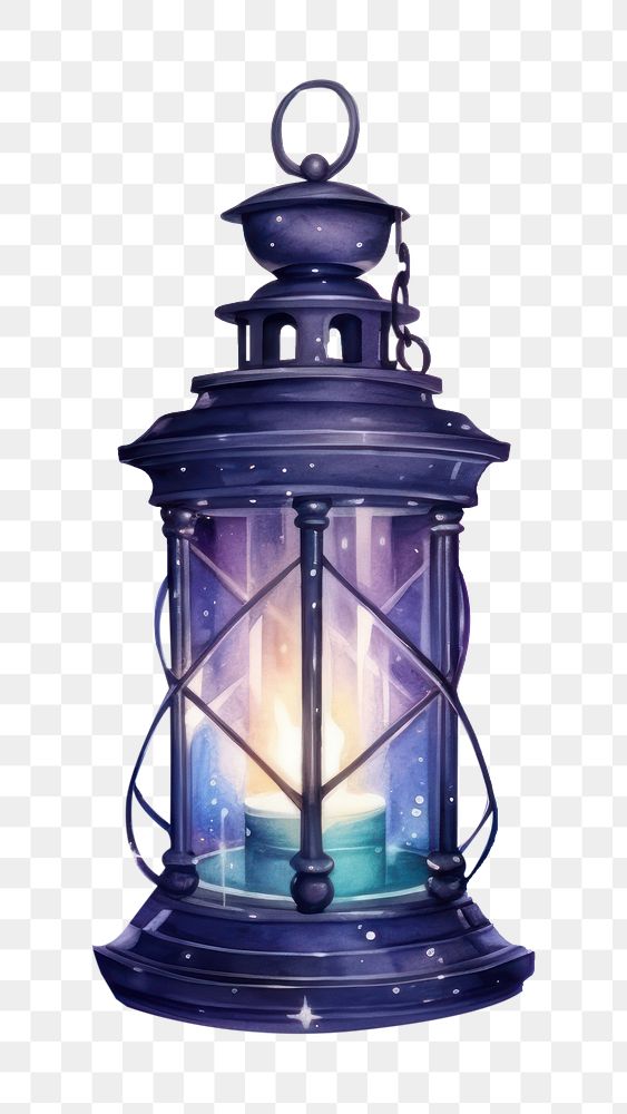 PNG  Lantern in Watercolor style illuminated lighthouse chandelier.