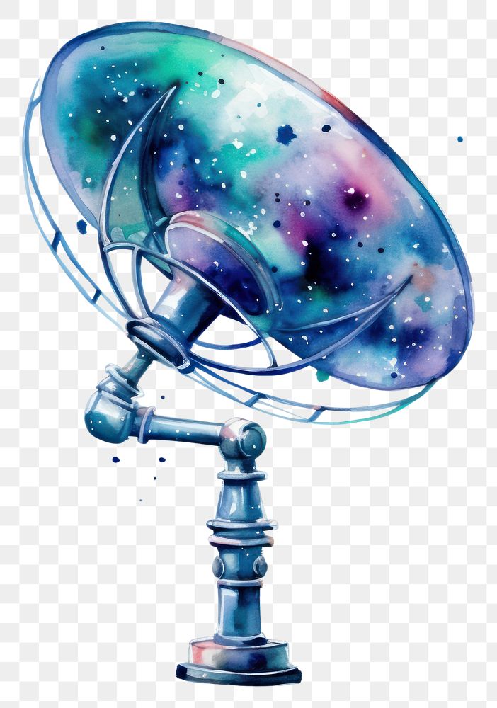 PNG Satellite dish in Watercolor style white background broadcasting technology.