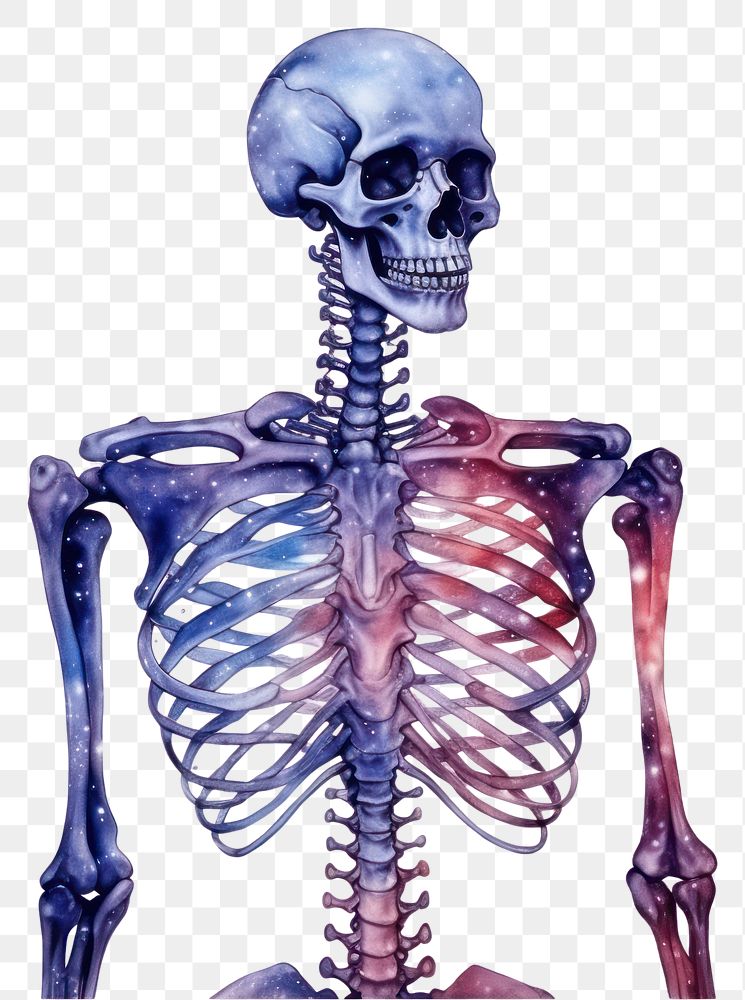PNG  Galaxy element of skeleton in Watercolor white background fracture anatomy.