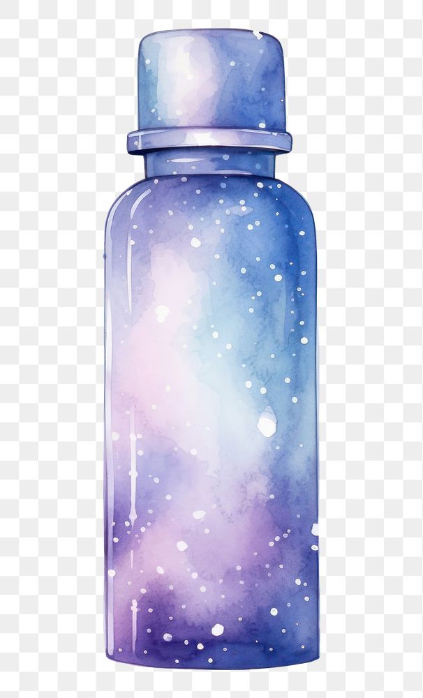 PNG  Skincare bottle in Watercolor galaxy star white background.