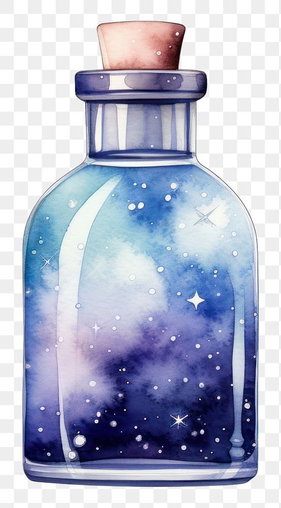 PNG  Skincare bottle in Watercolor galaxy glass star.