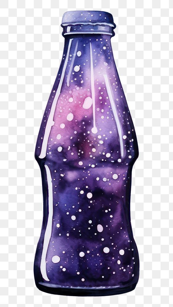 PNG  Soda in Watercolor style bottle galaxy drink.