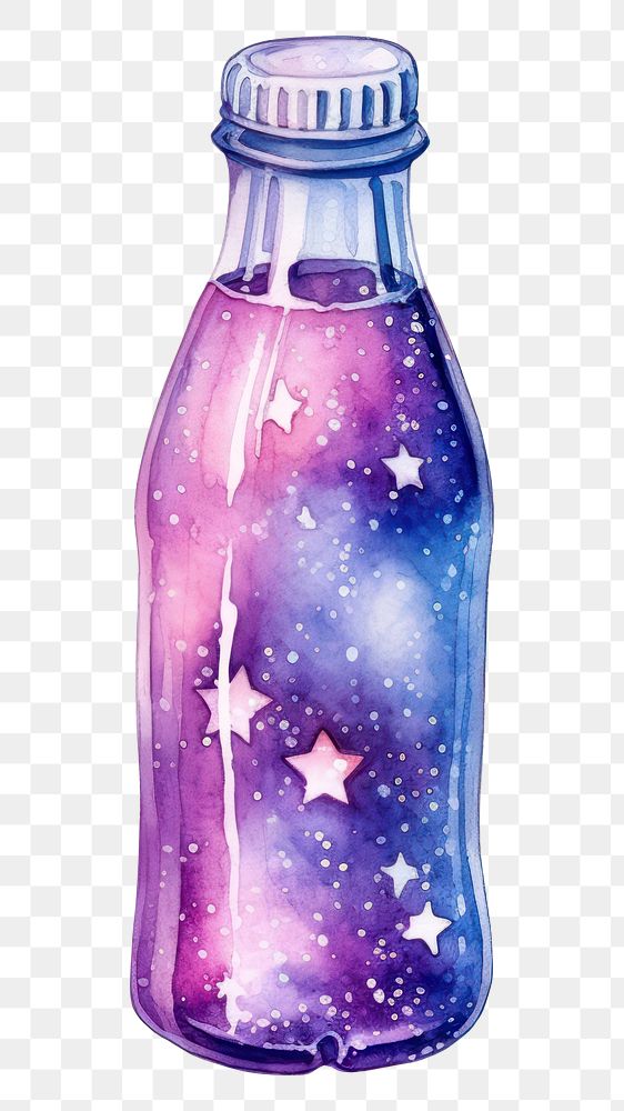 PNG  Soda in Watercolor style bottle galaxy star.