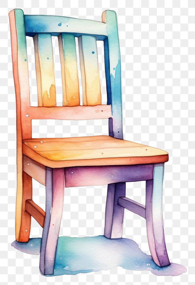 PNG Wood chair in Watercolor furniture white background architecture.