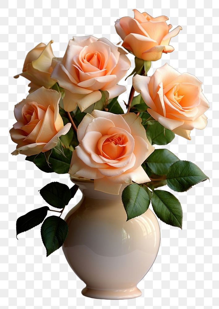 PNG Beautiful blooming roses flower plant vase.
