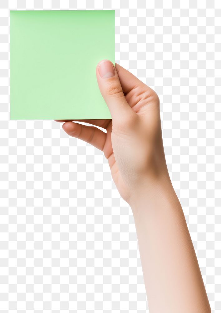 PNG  Green pastel Sticky note mockup hand holding paper.