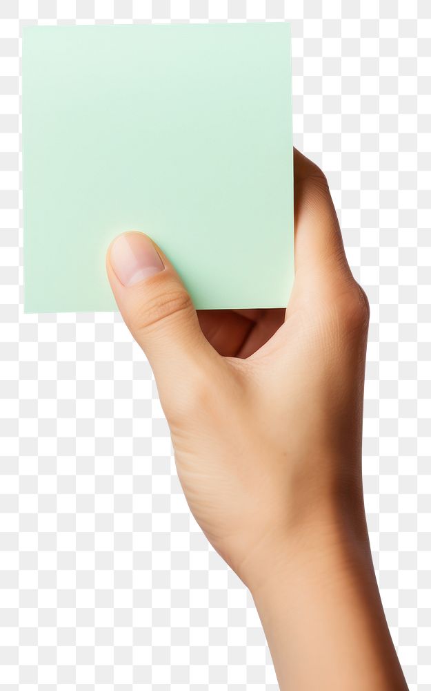 PNG  Green pastel Sticky note mockup hand holding paper.