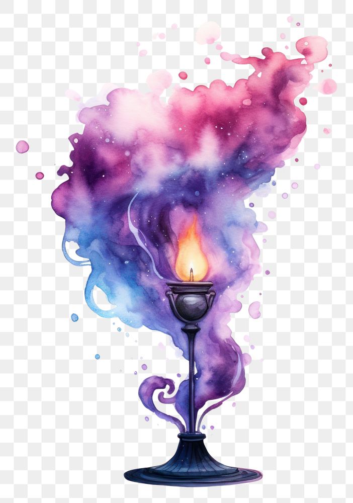 PNG  Galaxy element of lamp in Water color style purple smoke fire.