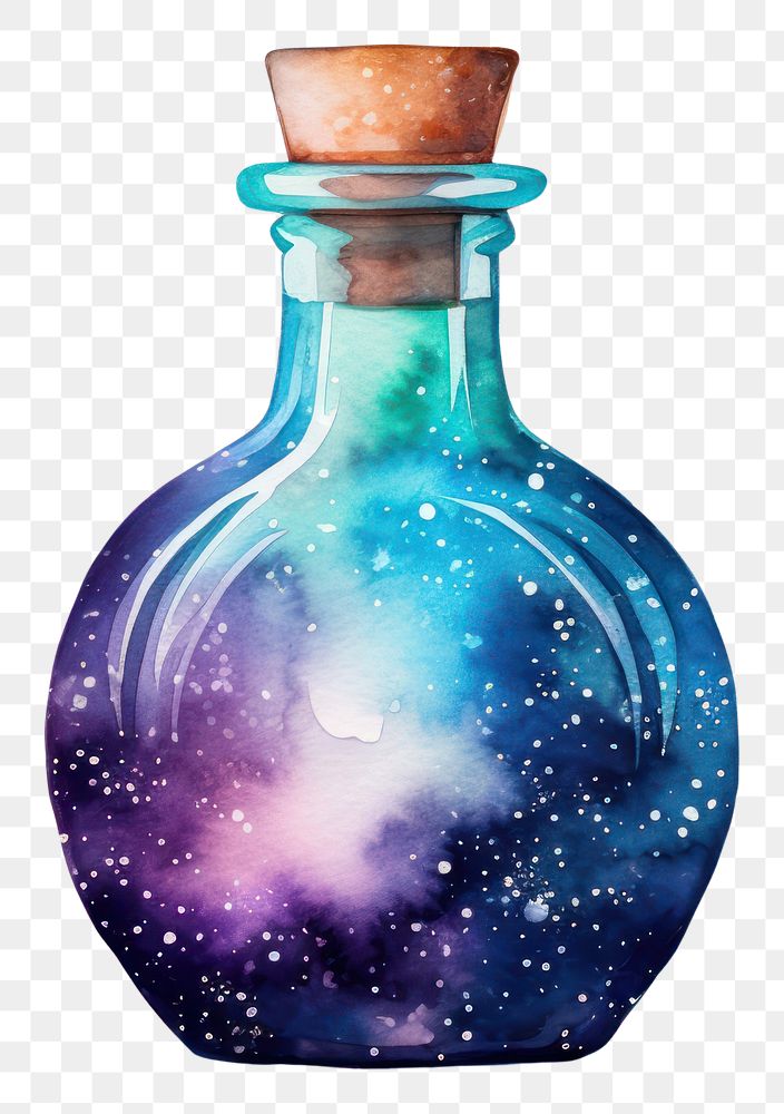 PNG  Galaxy element of poision bottle in Water color style galaxy glass star.