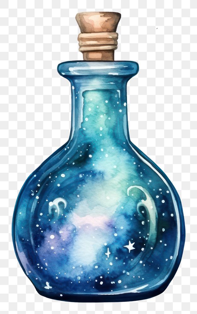 PNG  Galaxy element of poision bottle in Water color style galaxy glass star.