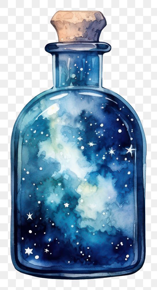 PNG  Galaxy element of poision bottle in Water color style perfume galaxy glass.
