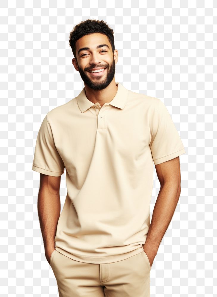PNG  Cream polo shirt mockup fashion sleeve adult.