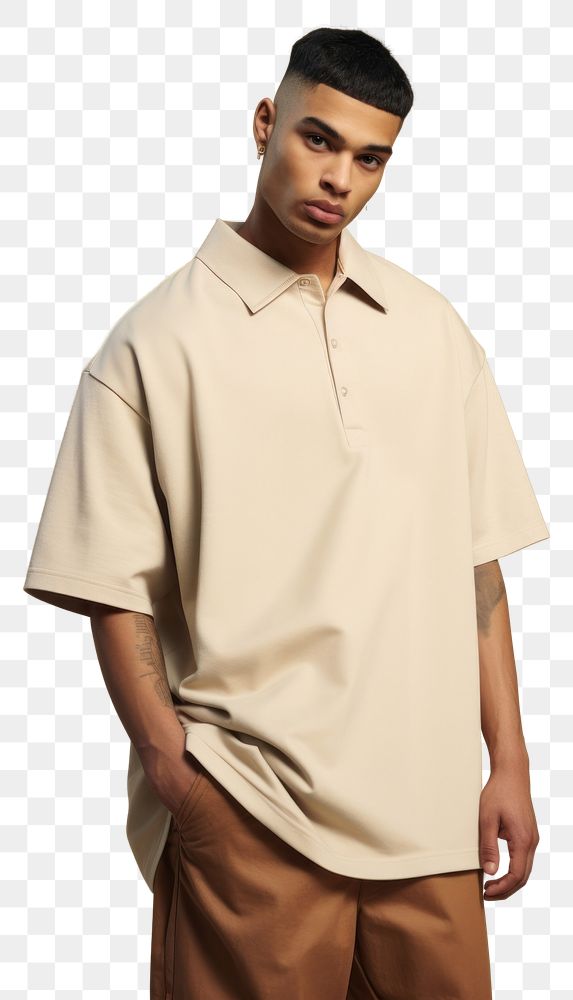 PNG  Cream polo shirt mockup fashion sleeve adult.