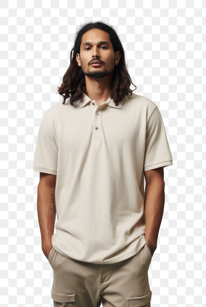 PNG  Cream polo shirt mockup t-shirt fashion sleeve.