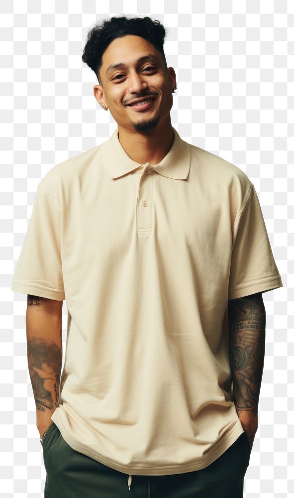 PNG  Cream polo shirt mockup portrait fashion t-shirt.