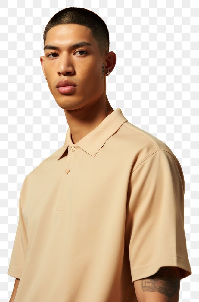 PNG  Cream polo shirt mockup portrait fashion sleeve.