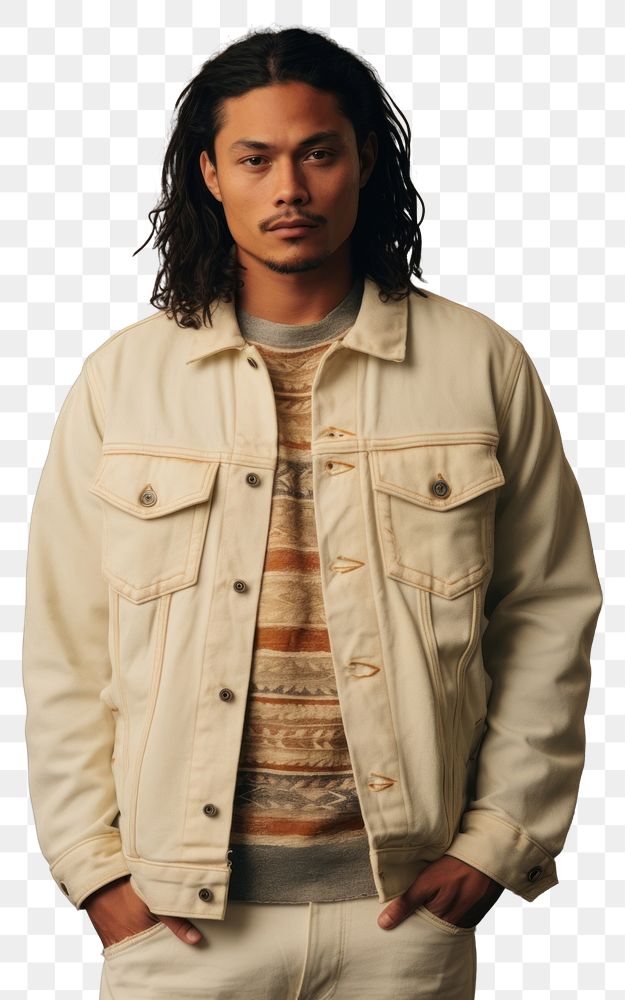 PNG Cream denim jacket mockup fashion individuality sweatshirt.