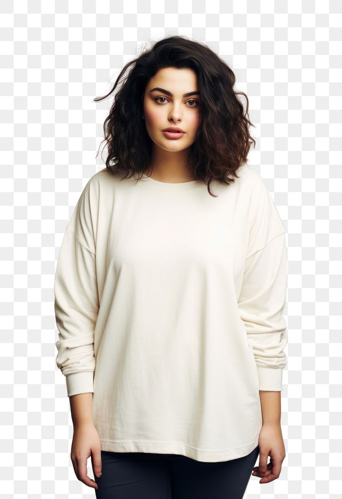 PNG  Cream oversized t-shirt mockup sweater fashion sleeve.