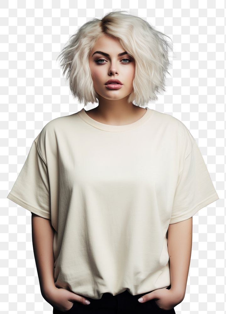 PNG  Cream oversized t-shirt mockup fashion adult woman.