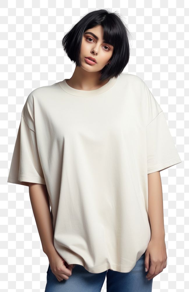 PNG  Cream oversized t-shirt mockup fashion sleeve individuality