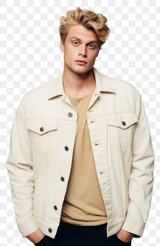 PNG Cream denim jacket mockup fashion sleeve individuality.
