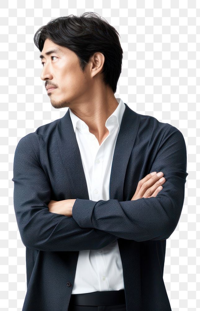PNG Young handsome Hong Konger entrepreneur adult white background contemplation. AI generated Image by rawpixel.