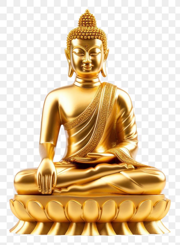 PNG Golden Buddha statue buddha gold white background. AI generated Image by rawpixel.