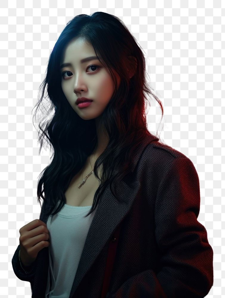 PNG Korean female portrait adult night. AI generated Image by rawpixel.