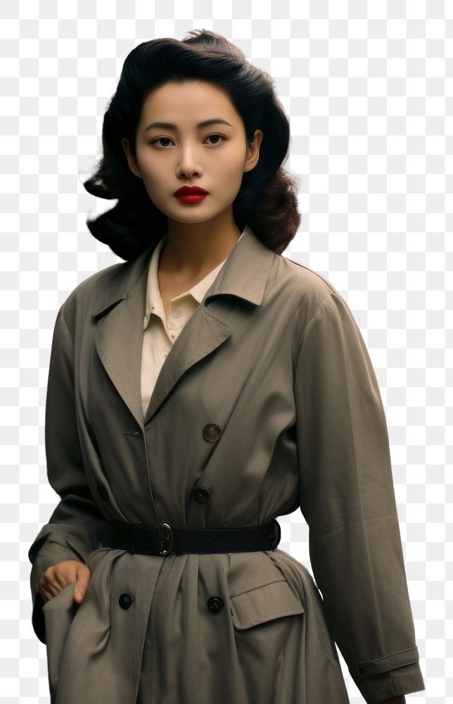 PNG Korean female overcoat street adult. AI generated Image by rawpixel.
