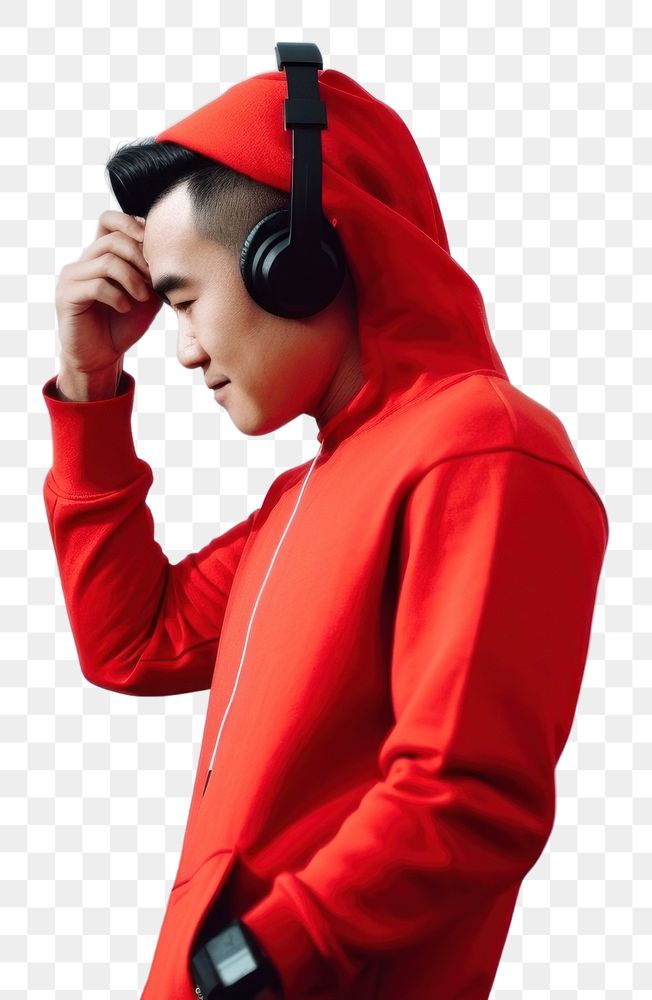 PNG East Asian man using smartphone with headphones on rooftop adult photo architecture. AI generated Image by rawpixel.
