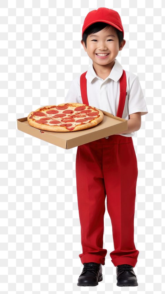 PNG Pizza delivery person uniform child food. AI generated Image by rawpixel.