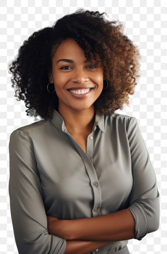 PNG African american woman smiling standing portrait office.