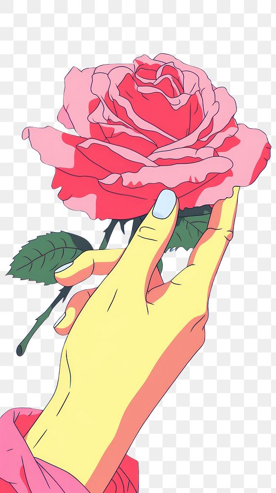 PNG Hand holding a rose drawing flower plant. AI generated Image by rawpixel.