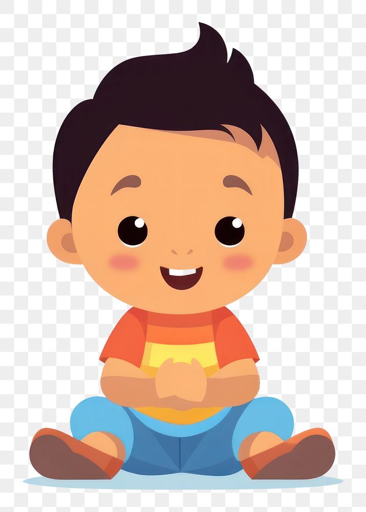 PNG A Young cute asian baby sitting cartoon toy.