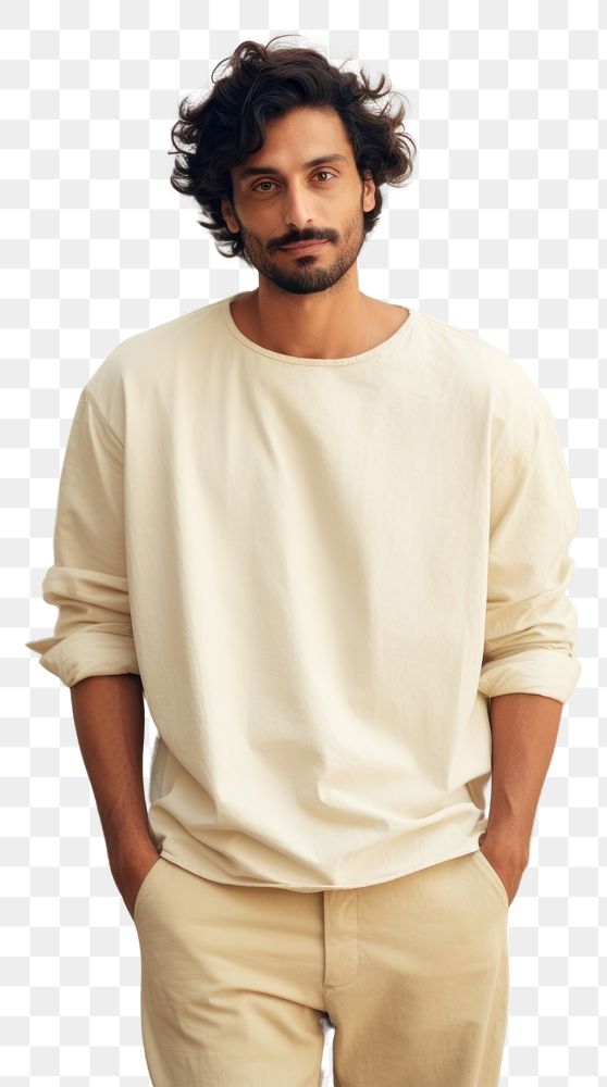 PNG Cream shirt mockup portrait t-shirt sleeve.
