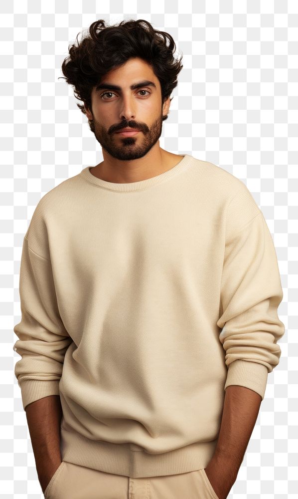 PNG Cream sweater mockup portrait fashion beard.