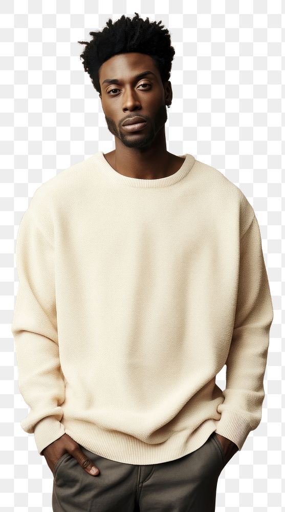 PNG Cream sweater mockup sweatshirt portrait photo.