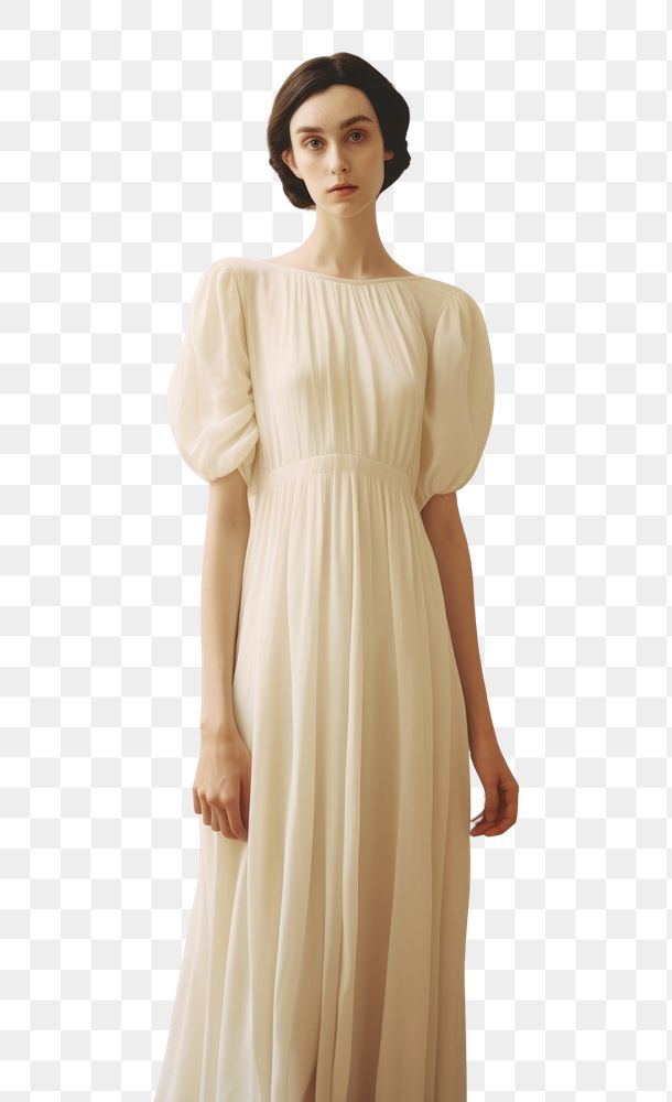 PNG Cream dress mockup fashion wedding sleeve.