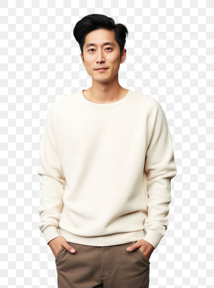 PNG Cream sweater mockup sleeve adult man.