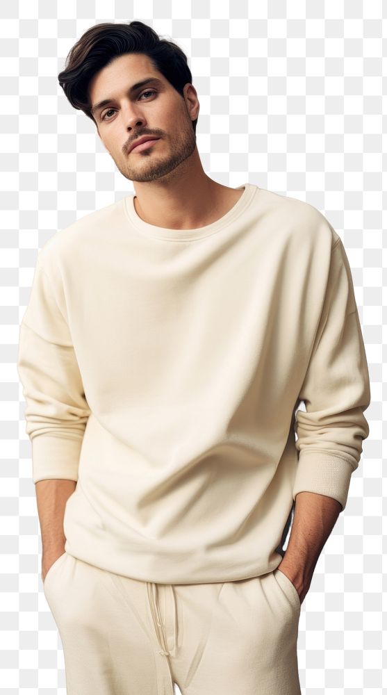 PNG Cream sweater mockup fashion sleeve adult.