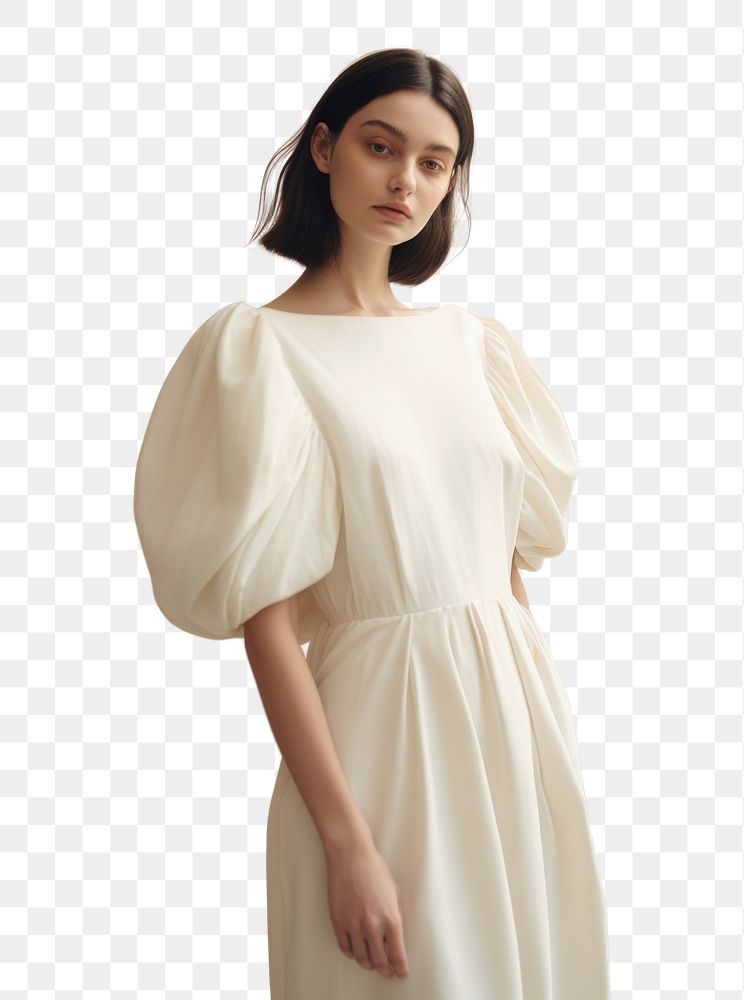 PNG Cream dress mockup fashion sleeve adult.