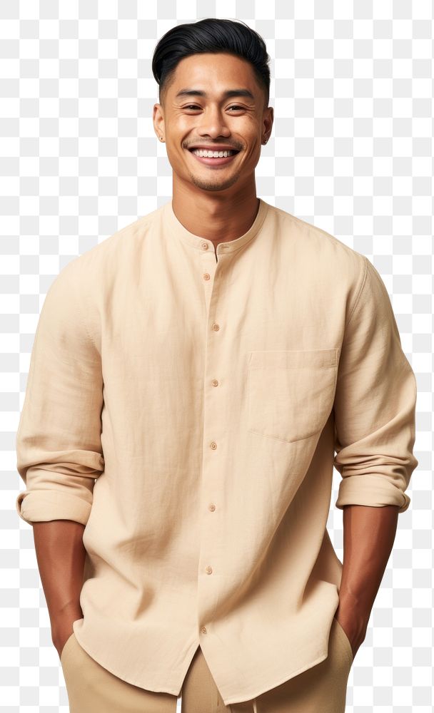 PNG Cream shirt mockup fashion adult smile.